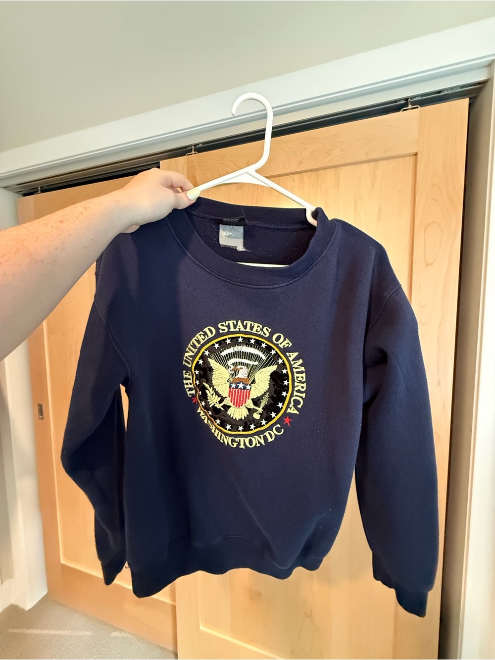Navy Blue Vintage Crewneck Sweatshirt with Presidential Seal